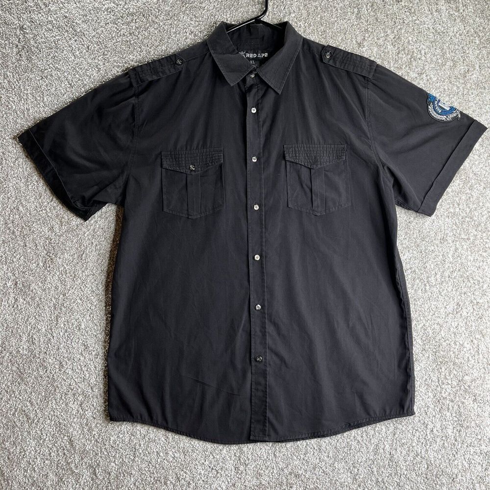 Red Ape Button Up Shirt Men's XL Black‎ Embroidered Y2K